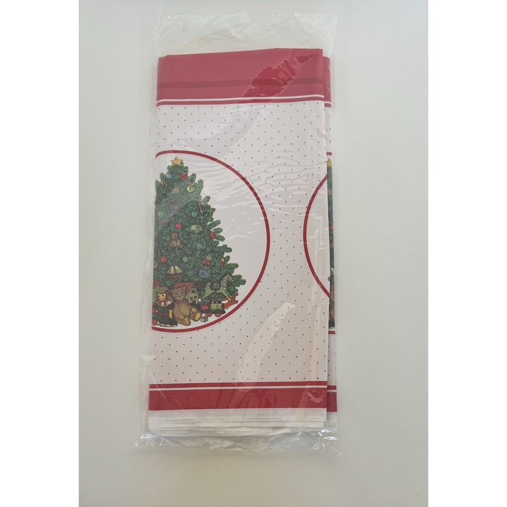Vintage Christmas Tree Tablecloth Plastic Tablecover American Greetings 54 x 96"
